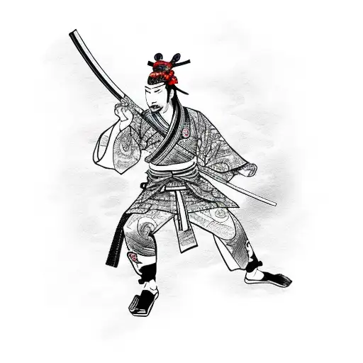Samurai Wearing A Blackbelt With A Katana Around His Waist