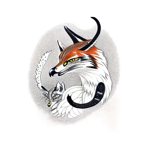 Hawk Flies Over A Red Fox With Tiger Lilies