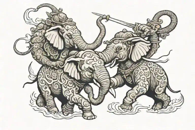 A War Elephant Fighting Against Another Elephant In The War In Thailand