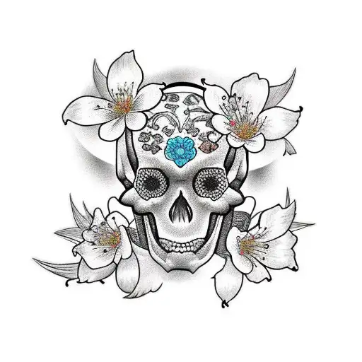 Cherry Blossom With 3 Skull Around