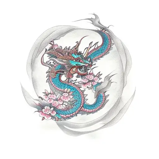 Dragon With Sakura Tree