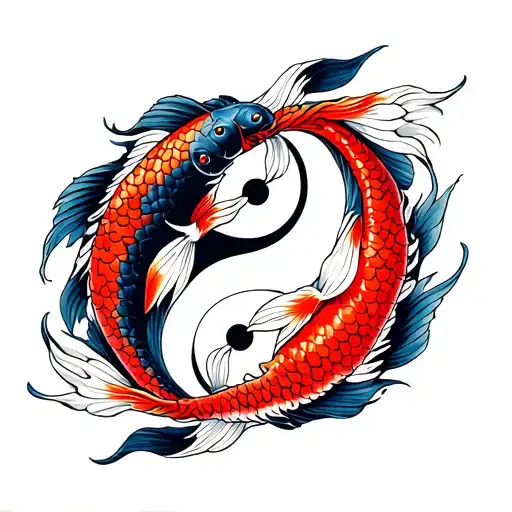 Devil Surrounded By Koi Fish Yin Yang