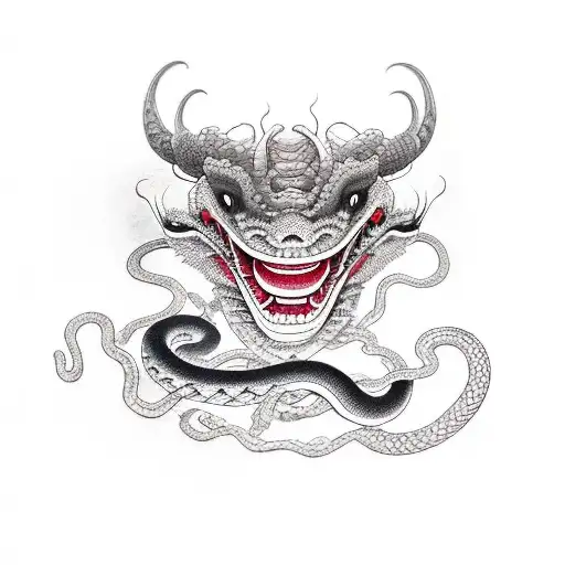 A Face Of A Female Devil With A Coiled Snake