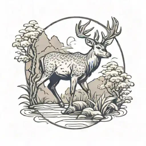 Young Buck In Nature Scene Looking Toward The Sun