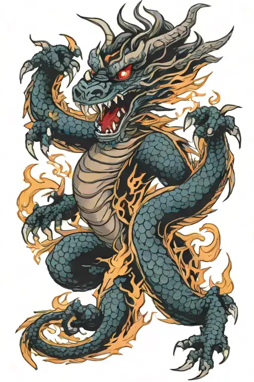 Asian Dragon With Fire Flames