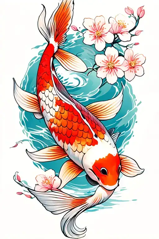 Koi Fish With Cherry Blossoms