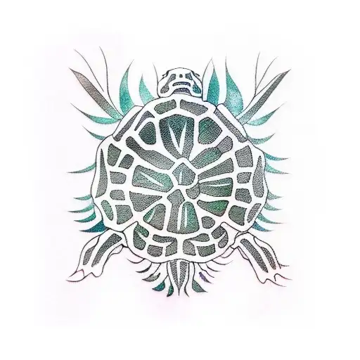 Tropical Shrubs Below A Sea Turtle