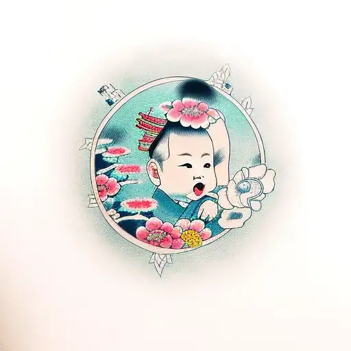 Japanese Flower With Baby Portrait