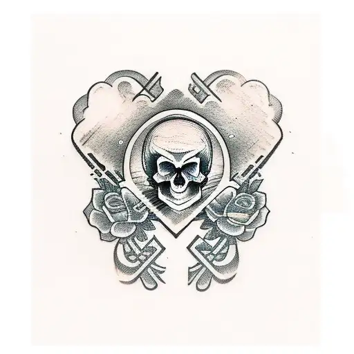 Two Guitars Crossed By The Handle With A Skull And The Word Rock Above