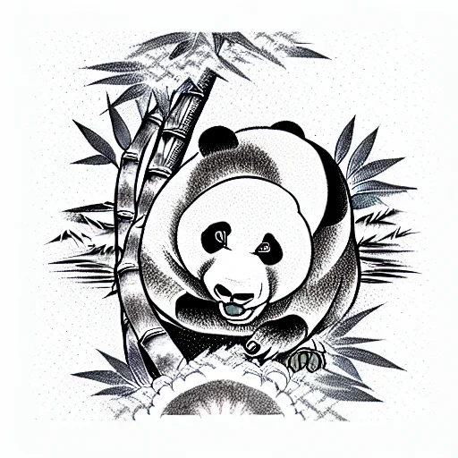 Warrior Panda And Pooh Climbing Bamboo