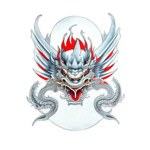 Tengu Mask With Background Dragon And Koi Fish