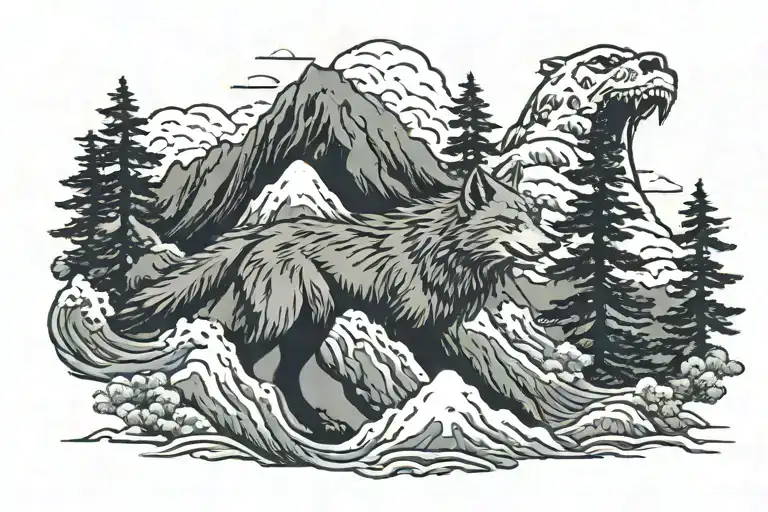 Mountain With Wolf Howling