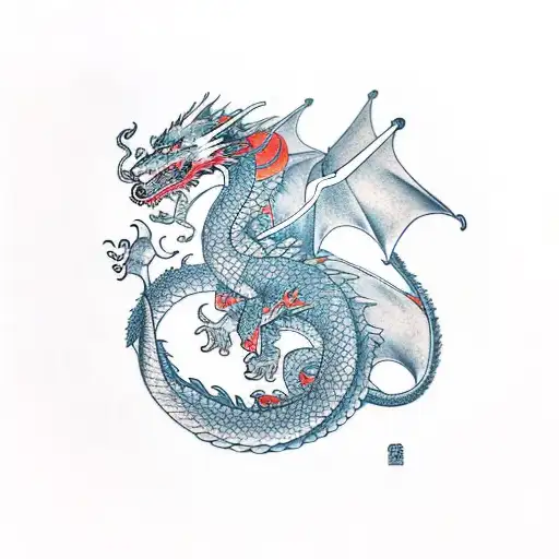 Dragon In The Middle Woth Wolf Dog At The Bottom