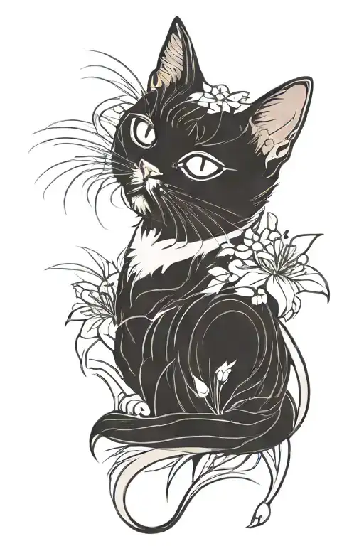 White Cat Lying On A Singular Spider Lily Flower