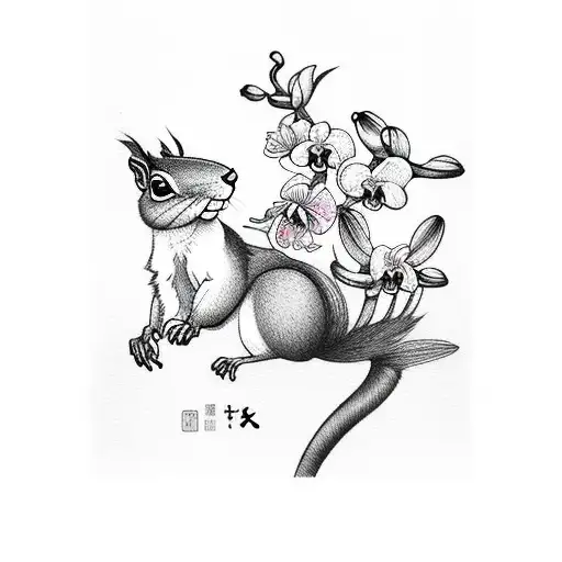 Squirrel With An Orchid