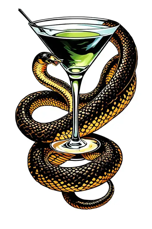 Martini Glass And Snake Wrapped Round