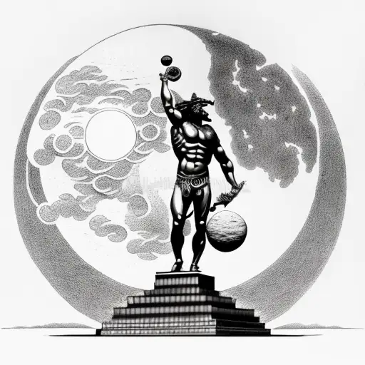 Statue Of Atlas Carrying The Turkish Moon And Star