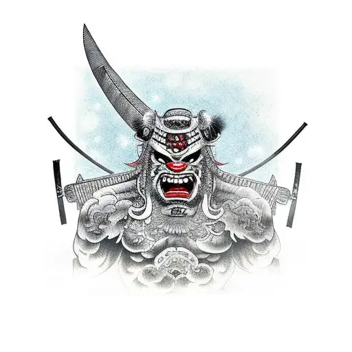 Katana Or Japanese Sword Crossing Oni Yakuza Mask