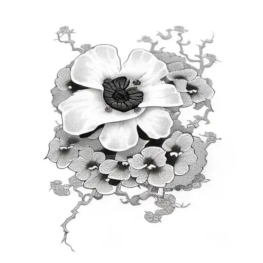 Black Ivy Vine With One Red Poppy Flower