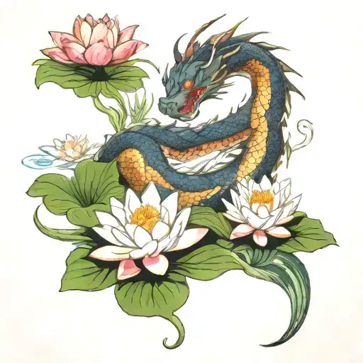 A Dragon Resting On Top Of A Water Lily Flower
