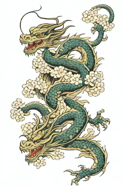 Sakura And Dragon In Flowers