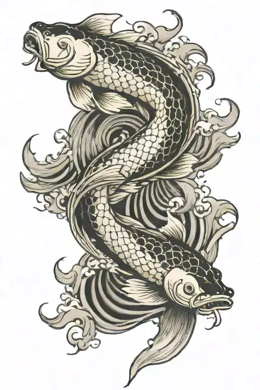 Lightening And Waves That Lead Into Yin And Yang Koi Fish
