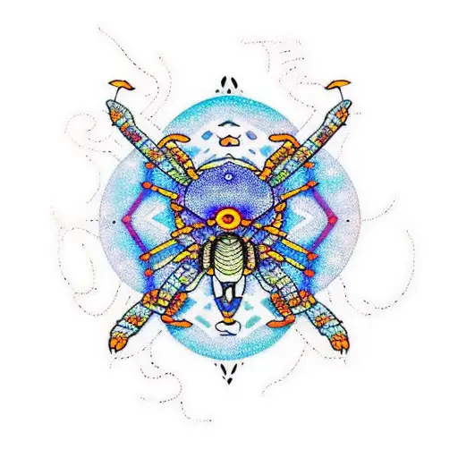 A Cosmic Scene With Constellations Forming The Shape Of A Spider In A New-school Style