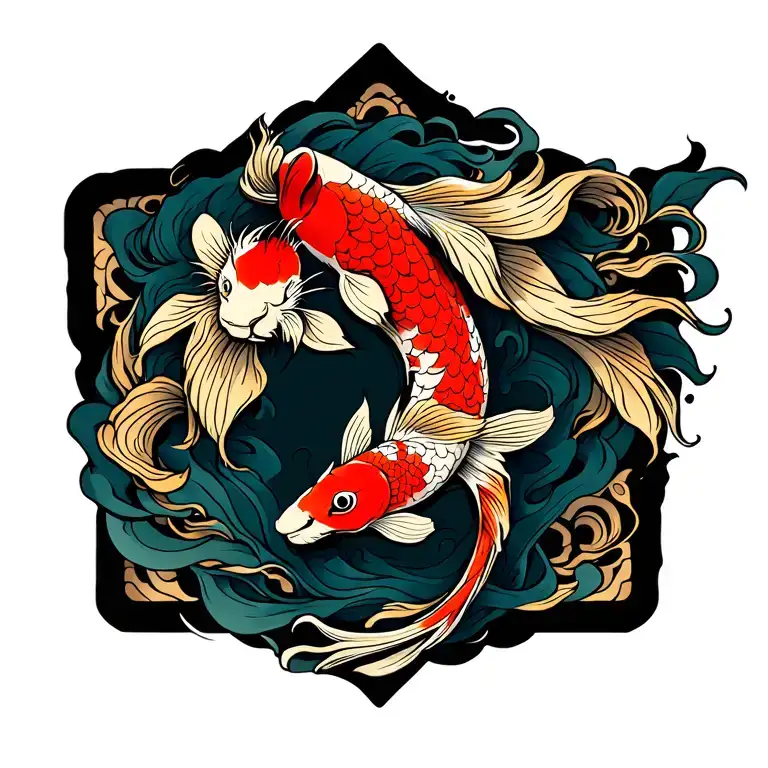 A Chinese Koi Fish Tattoo Inspired But Insted Of Koi Fish Its A Lion With Maori Koru Patterns