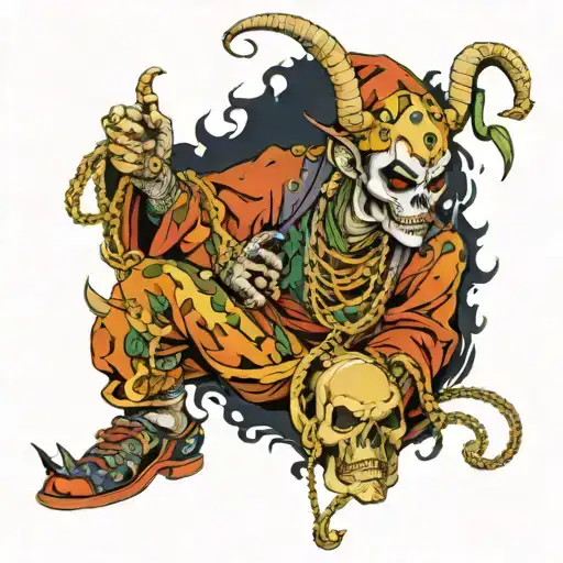 Full Body Jester With Skull Face With Chains Forming