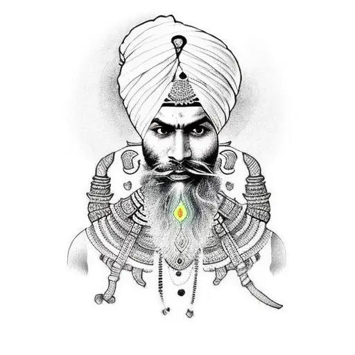 Sikh Warrior With Intricate Dotwork Details