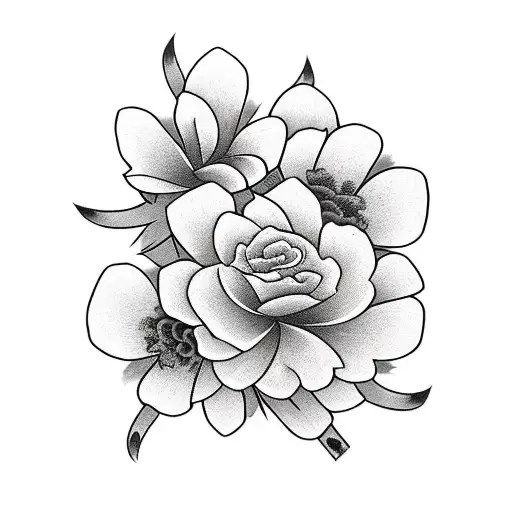 Katana With Three Flowers Surrounding Itkatana With Three Flowers Surrounding