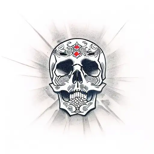 Skull With Ornamental Tatto For Back Side Of Forearm