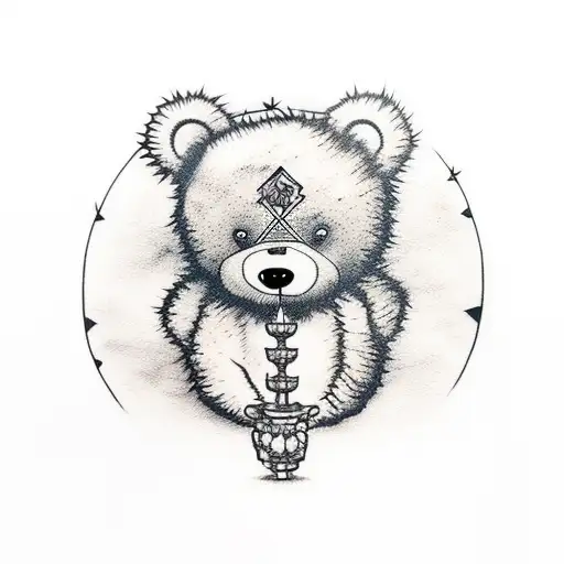 Evil Teddy Bear Holding A Spiked Mace In One Hand