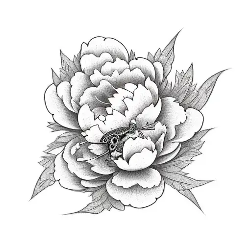 Peony With Frog Hiding In The Leaves