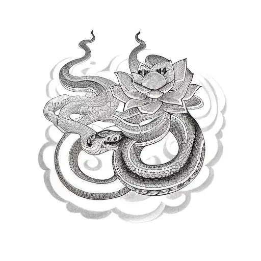 Snake With Lotus Flowers Hinduism