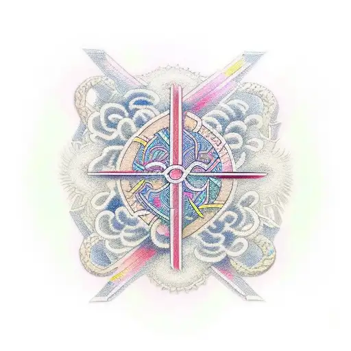 Pastel Light Handed In The Style Of Ngoc Of A Christian Cross Woven From Dna Helixes