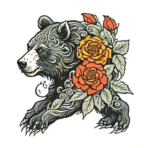 Bear And Roses