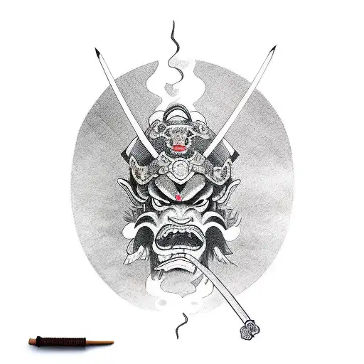 Samurai Con Una Mascara Oni Y Una Katana