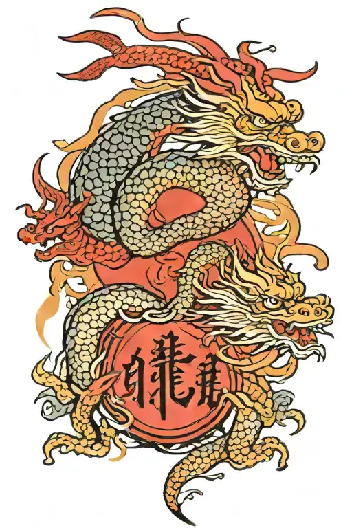 Red Sun With Dragon In A Mandarin Lettering