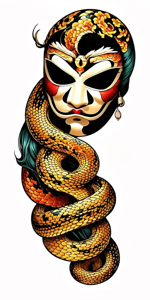 Ono Mask Sleeve Tattoo With Python Wrapped