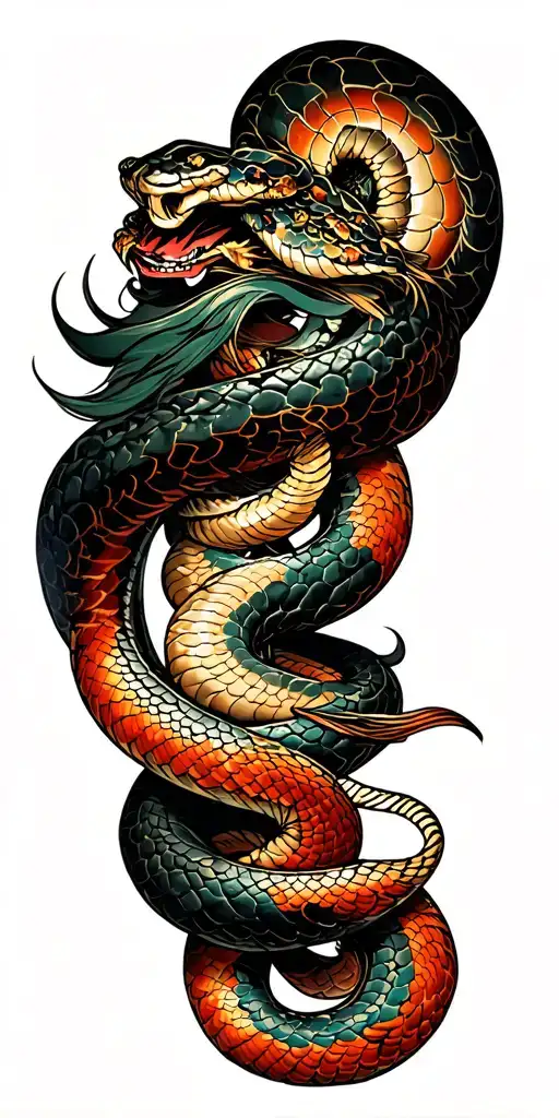 Ono Samurai Sleeve Tattoo With Python Wrapped Loosely