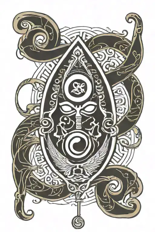 Ankh With Eye Of Horus And Yin Yang Symbol