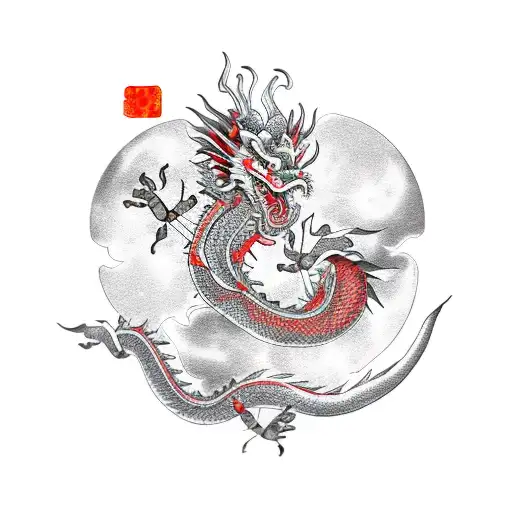 Chinese Dragon With Moon