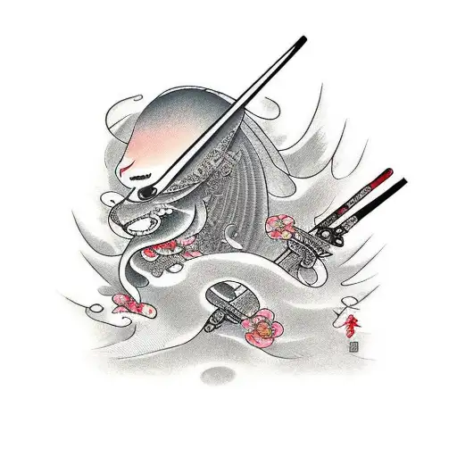 A Brush And A Katana In The Form Of A Cross