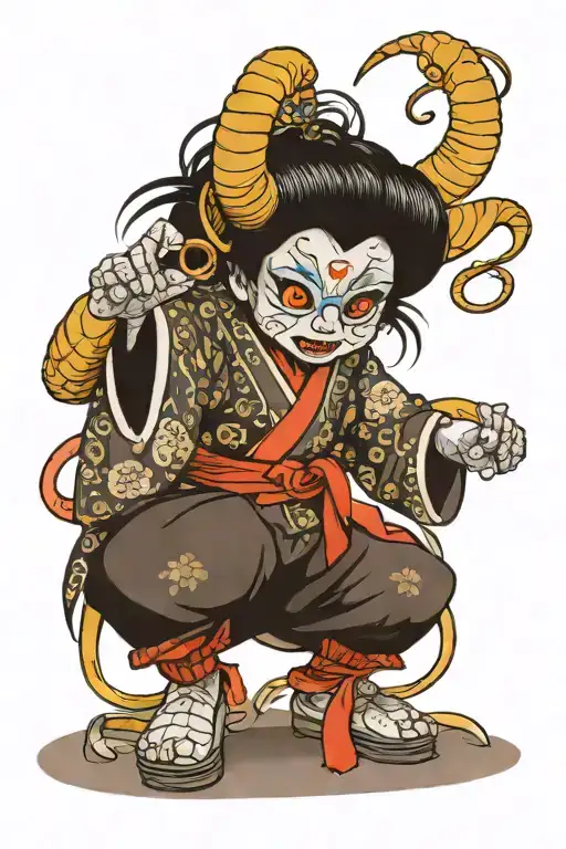 A Yokai Girl With Horns And 8 Eyes Like Spider