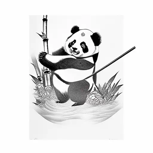 Panda With A Bloody Katana In A Bamboo Forest