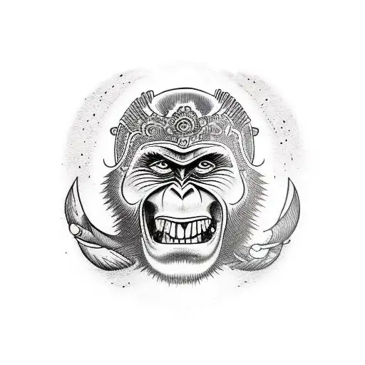 Crazy Monke Tatto With Knifes