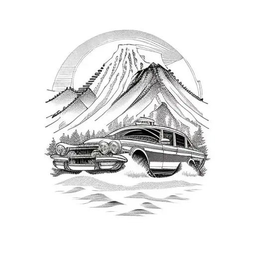 Vintage Car Speeding Through A Scenic Mountain Road