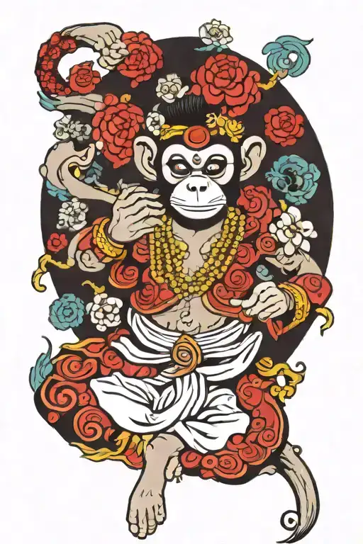 Monkey Krishna 6 Arms Wide Open