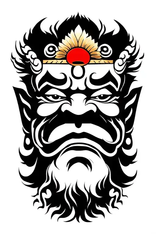 White Bhairav Face With Background Of Mahabharat Scenes